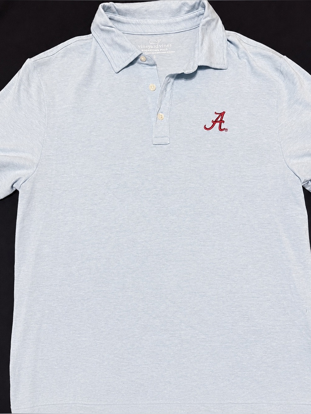 Vineyard Vines Light Blue Polo with Crimson 'A' Embroidery